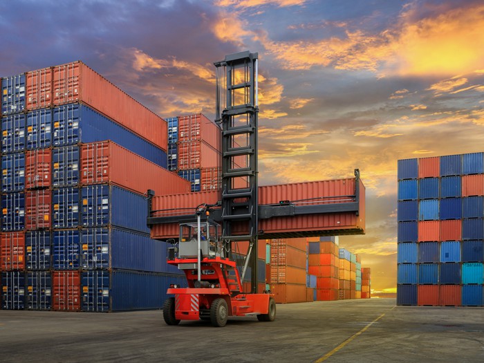 Shipping containers at a freight terminal